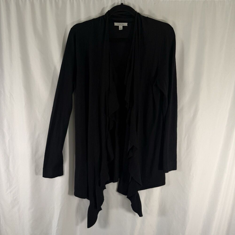 Amber Sun Silk Cashmere Wrap Cardigan Women's Small Black Open Front